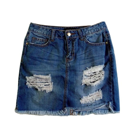 Fashion Nova Dresses & Skirts - Fashion Nova Distressed Denim Women's Skirt M Cotton